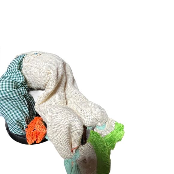 Folk Art Pumpkin Doll Jack O’Lantern Handmade Burlap Wire Gingham Primitive - Picture 6 of 14